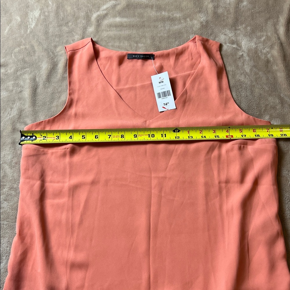 SUZY SHIER Salmon Pink Lined V Neck Flowy Sleeveless Tank Top - Size M | Office - Picture 9 of 10